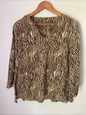 4/$20 Women’s Animal-Print V-Neck Tunic in Black and Cream